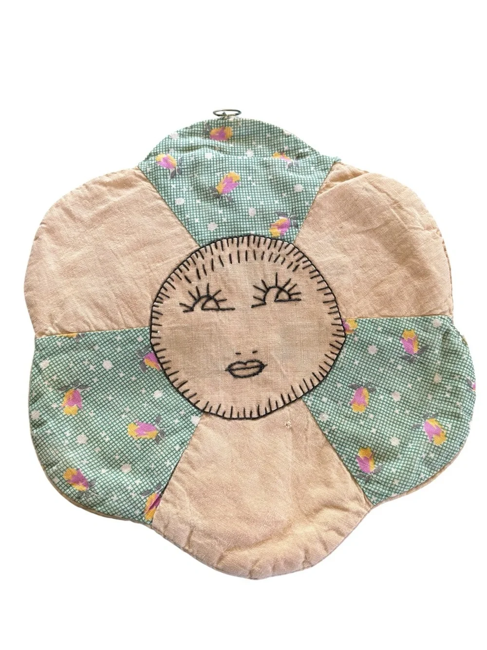 Lot 2 Vintage Potholders  Flower W/Face Polka Dot w/Apple 1950’s Kitchen Decor